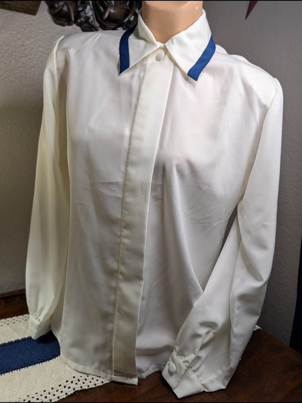 Vintage Country Sophisticates Button-Up Shirt with Navy Collar Accent Pendleton